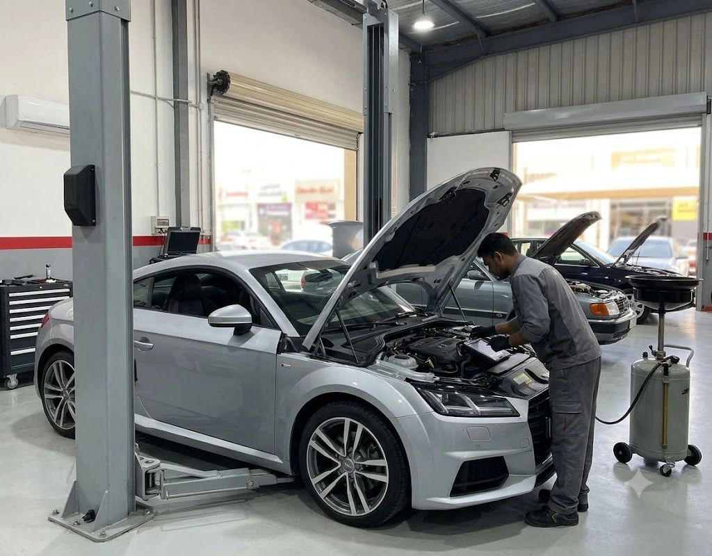 Audi TT repair Dubai — specialist technician servicing an Audi TT coupe