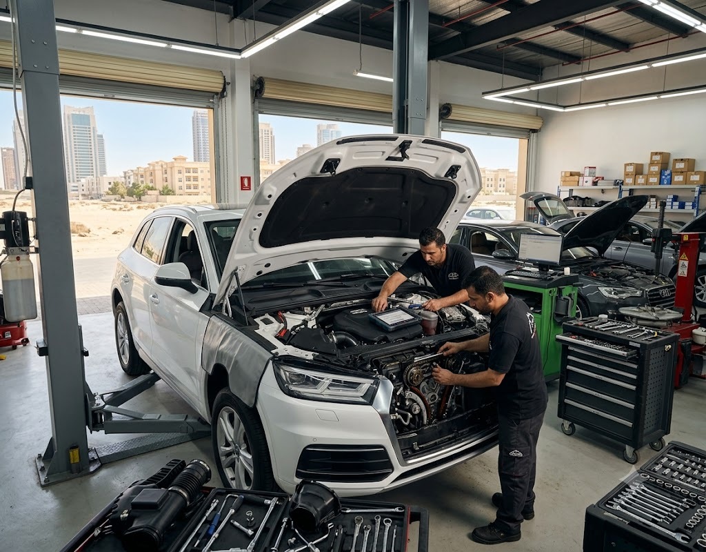 Audi Q5 repair Dubai — independent Audi specialist workshop servicing an Audi Q5 SUV