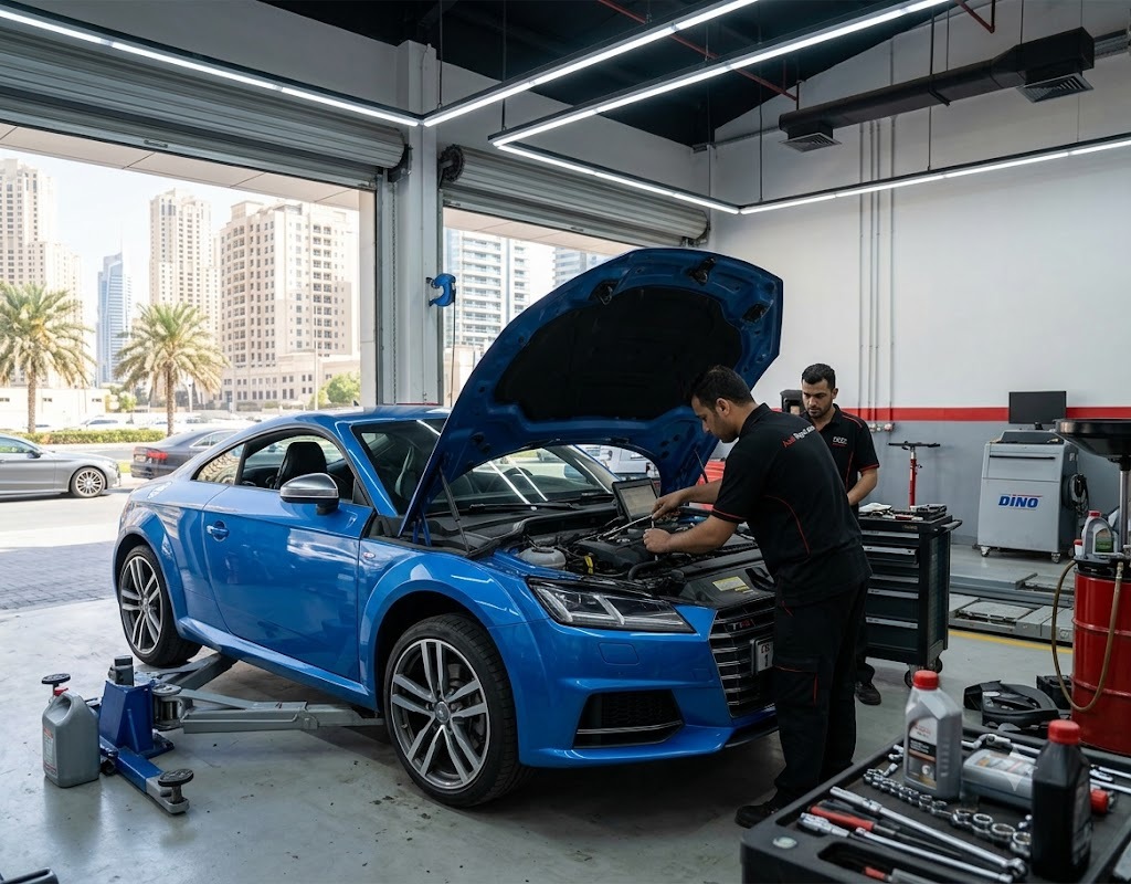 Audi TTS repair Dubai specialist workshop servicing a quattro TTS coupe